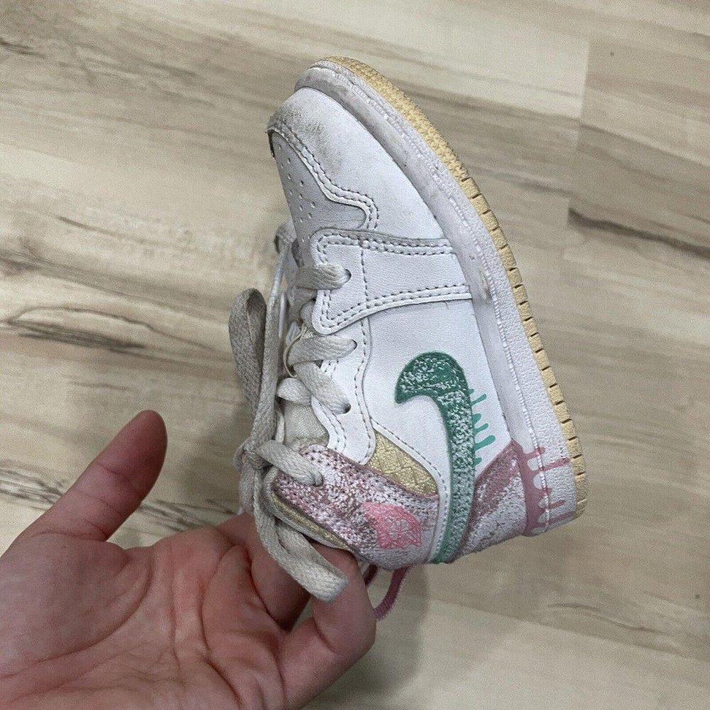 jordan 1 Mid SE ice cream (TD) size 6c used Drip Sneakers‎ Shoes High top DD1668 - Picture 3 of 8